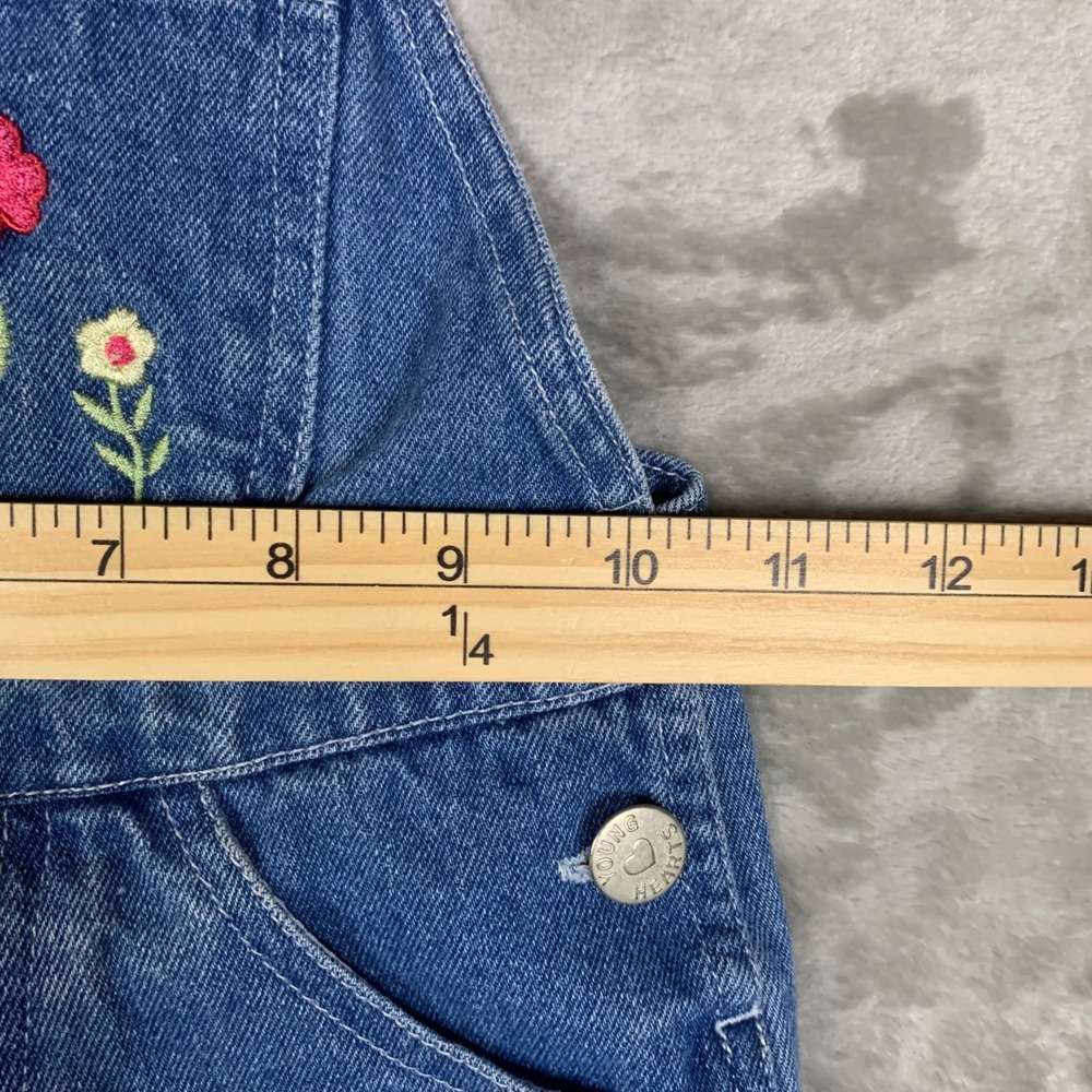 VTG Y2K Young Hearts Toddler 2T Denim Shortalls Floral Cherry Embroidered Garden - Picture 8 of 9